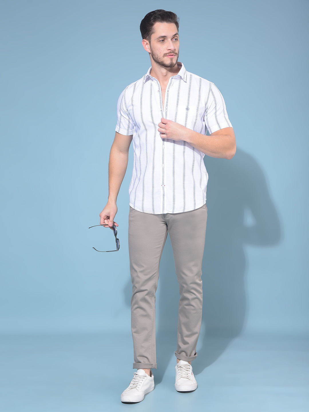 White Vertical Striped 100% Cotton Shirt-Men Shirts-Crimsoune Club