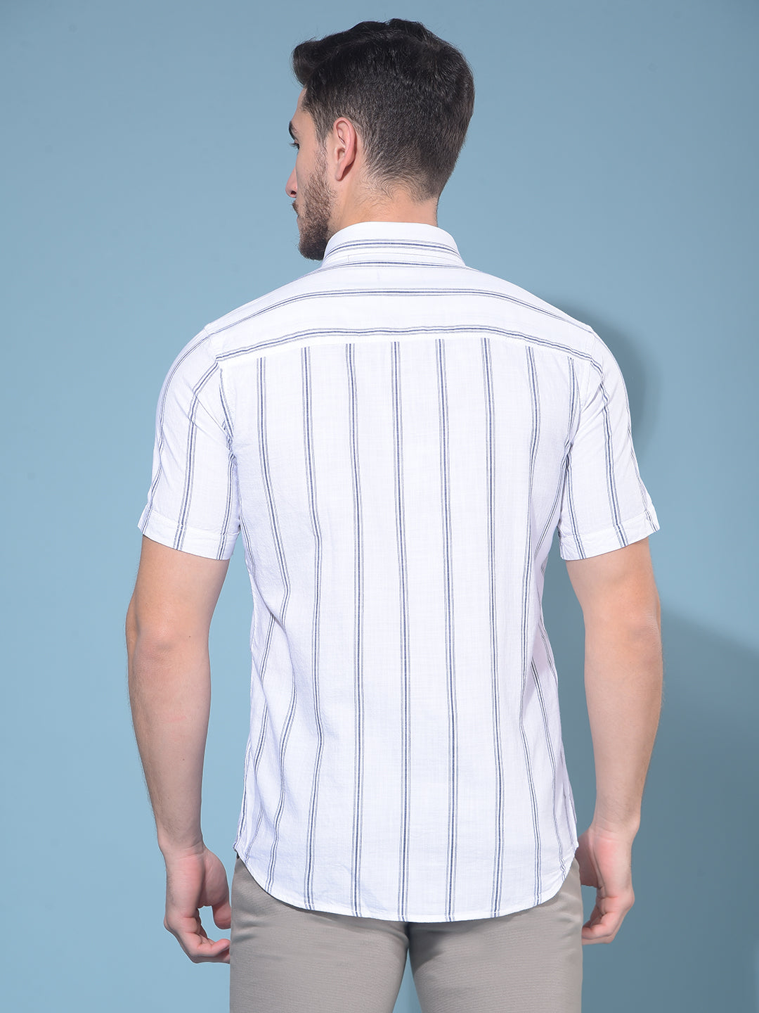 White Vertical Striped 100% Cotton Shirt-Men Shirts-Crimsoune Club