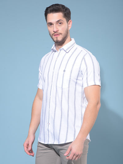 White Vertical Striped 100% Cotton Shirt-Men Shirts-Crimsoune Club