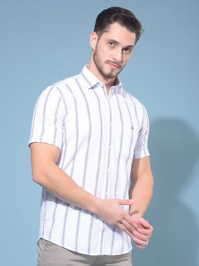 White Vertical Striped 100% Cotton Shirt-Men Shirts-Crimsoune Club