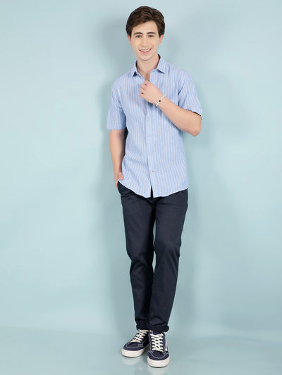 Blue Verticle Striped Shirt-Men Shirts-Crimsoune Club