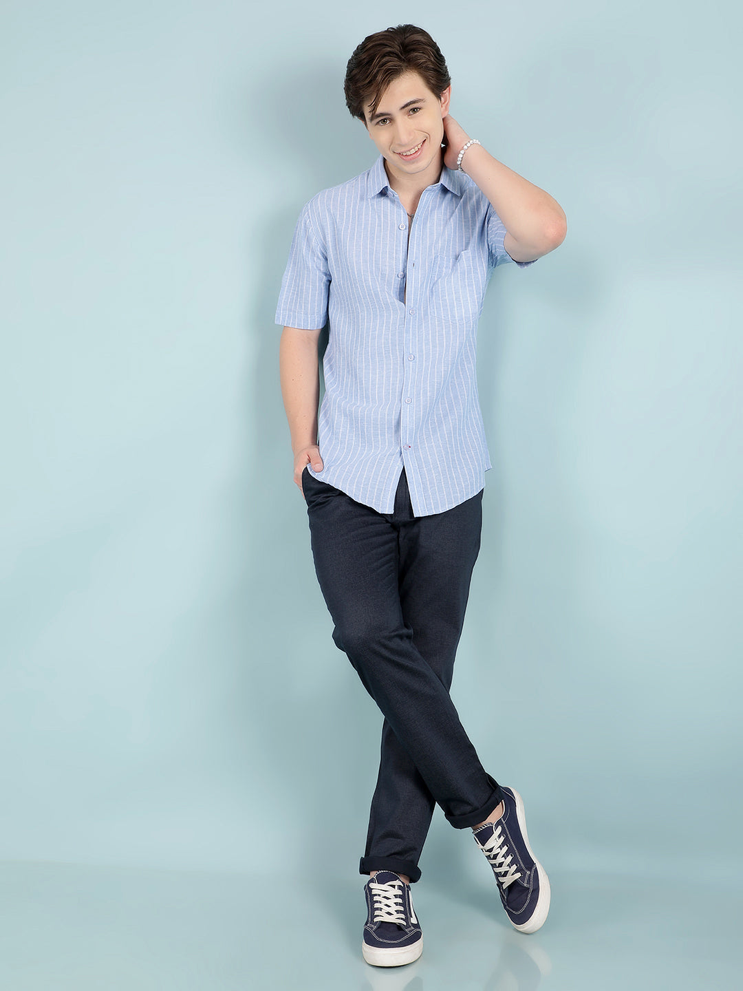 Blue Verticle Striped Shirt-Men Shirts-Crimsoune Club