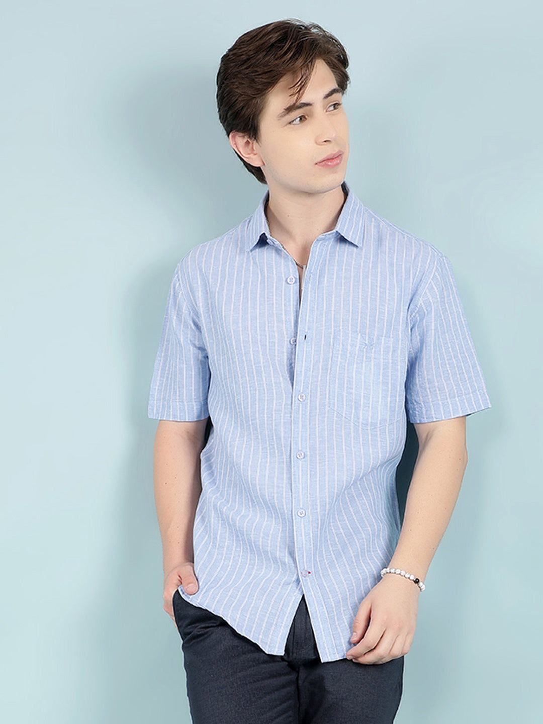 Blue Verticle Striped Shirt-Men Shirts-Crimsoune Club