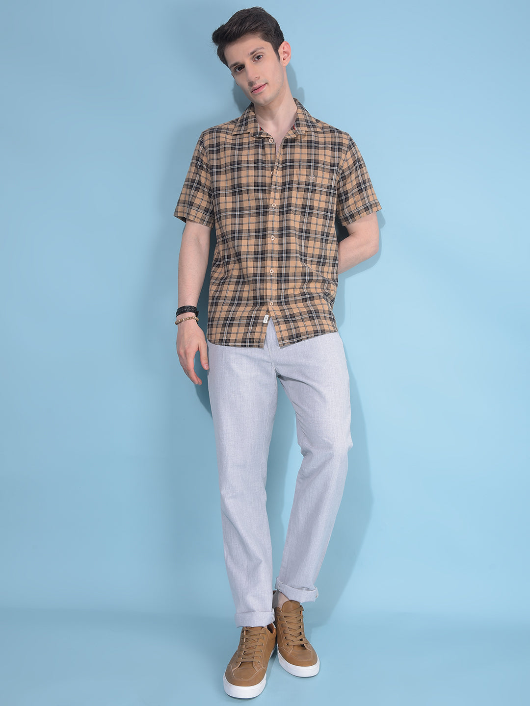 Brown Tartan Check 100% Cotton Shirt-Men Shirts-Crimsoune Club