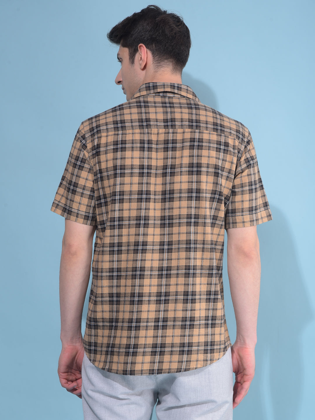 Brown Tartan Check 100% Cotton Shirt-Men Shirts-Crimsoune Club