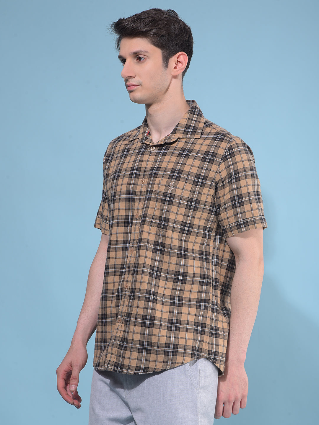 Brown Tartan Check 100% Cotton Shirt-Men Shirts-Crimsoune Club