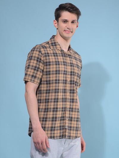 Brown Tartan Check 100% Cotton Shirt-Men Shirts-Crimsoune Club