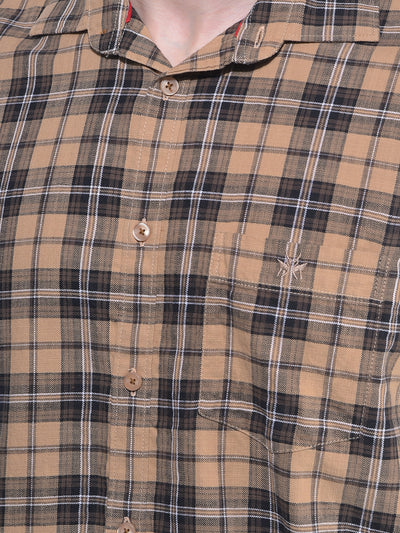 Brown Tartan Check 100% Cotton Shirt-Men Shirts-Crimsoune Club