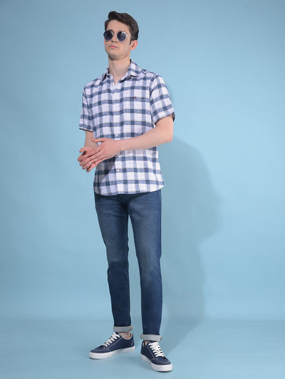 Blue Tartan Check Cotton Shirt-Men Shirts-Crimsoune Club