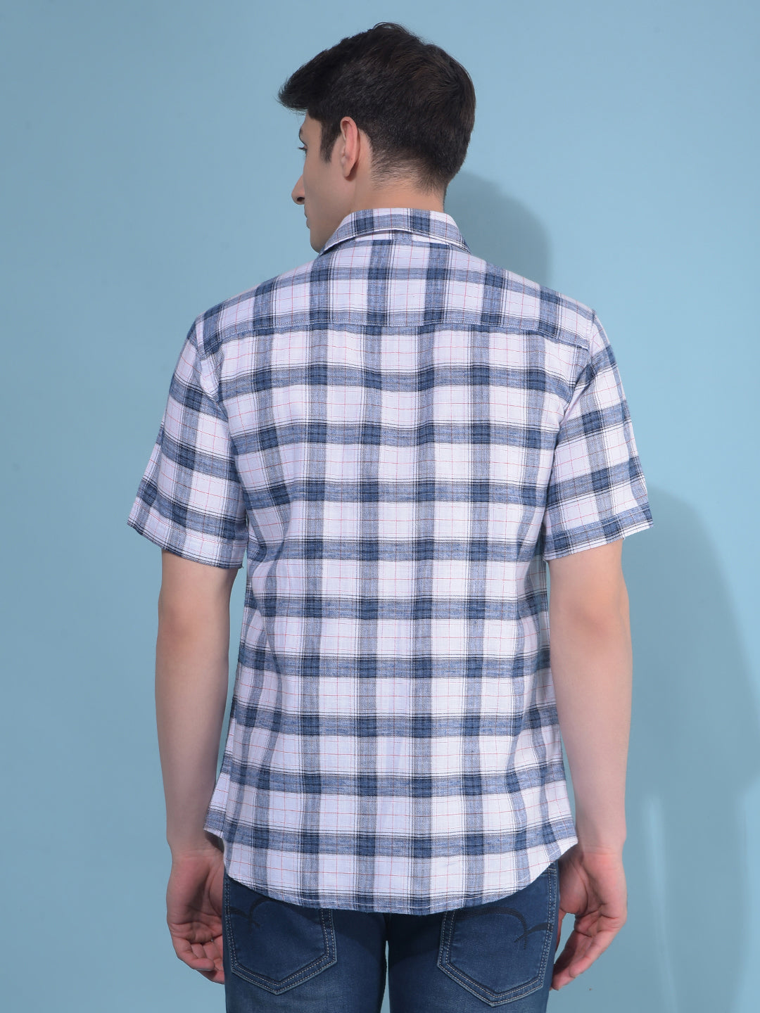 Blue Tartan Check Cotton Shirt-Men Shirts-Crimsoune Club