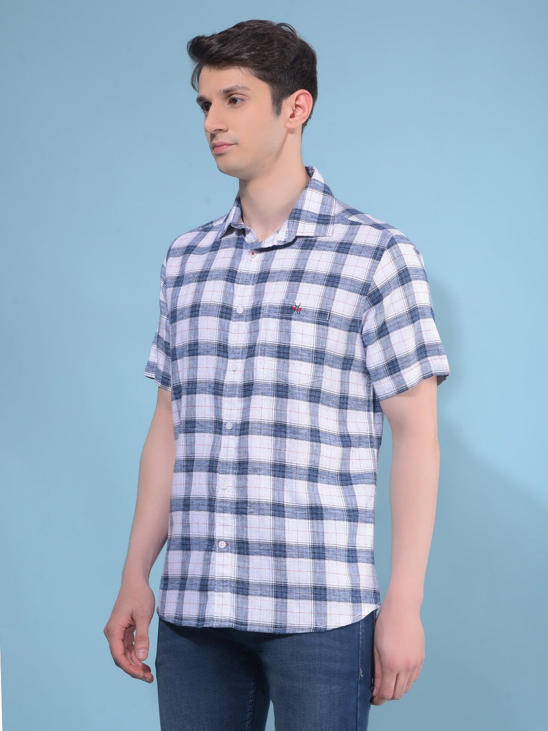 Blue Tartan Check Cotton Shirt-Men Shirts-Crimsoune Club