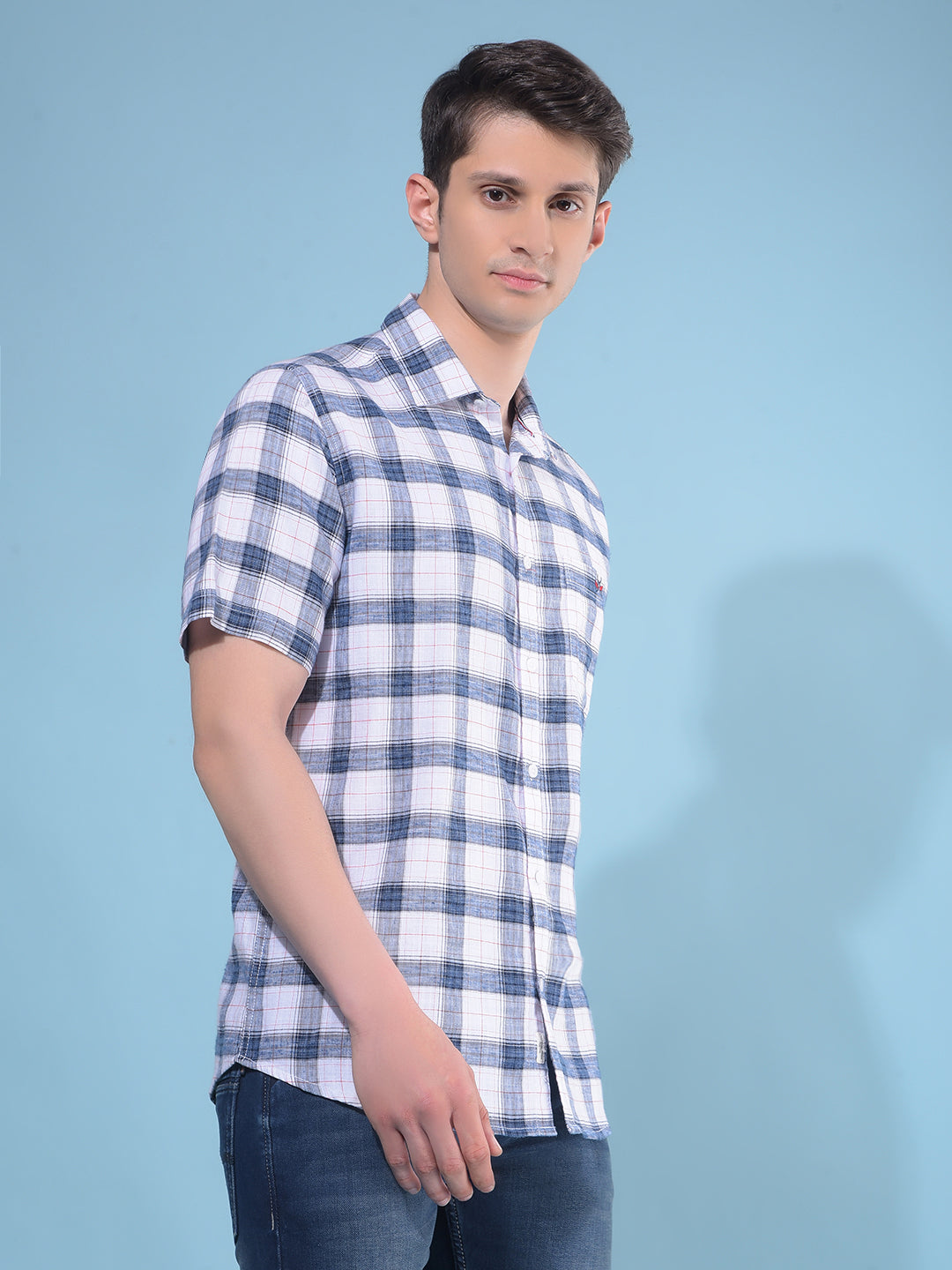 Blue Tartan Check Cotton Shirt-Men Shirts-Crimsoune Club