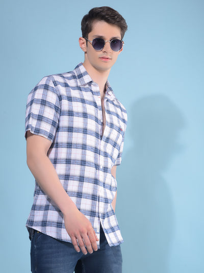 Blue Tartan Check Cotton Shirt-Men Shirts-Crimsoune Club