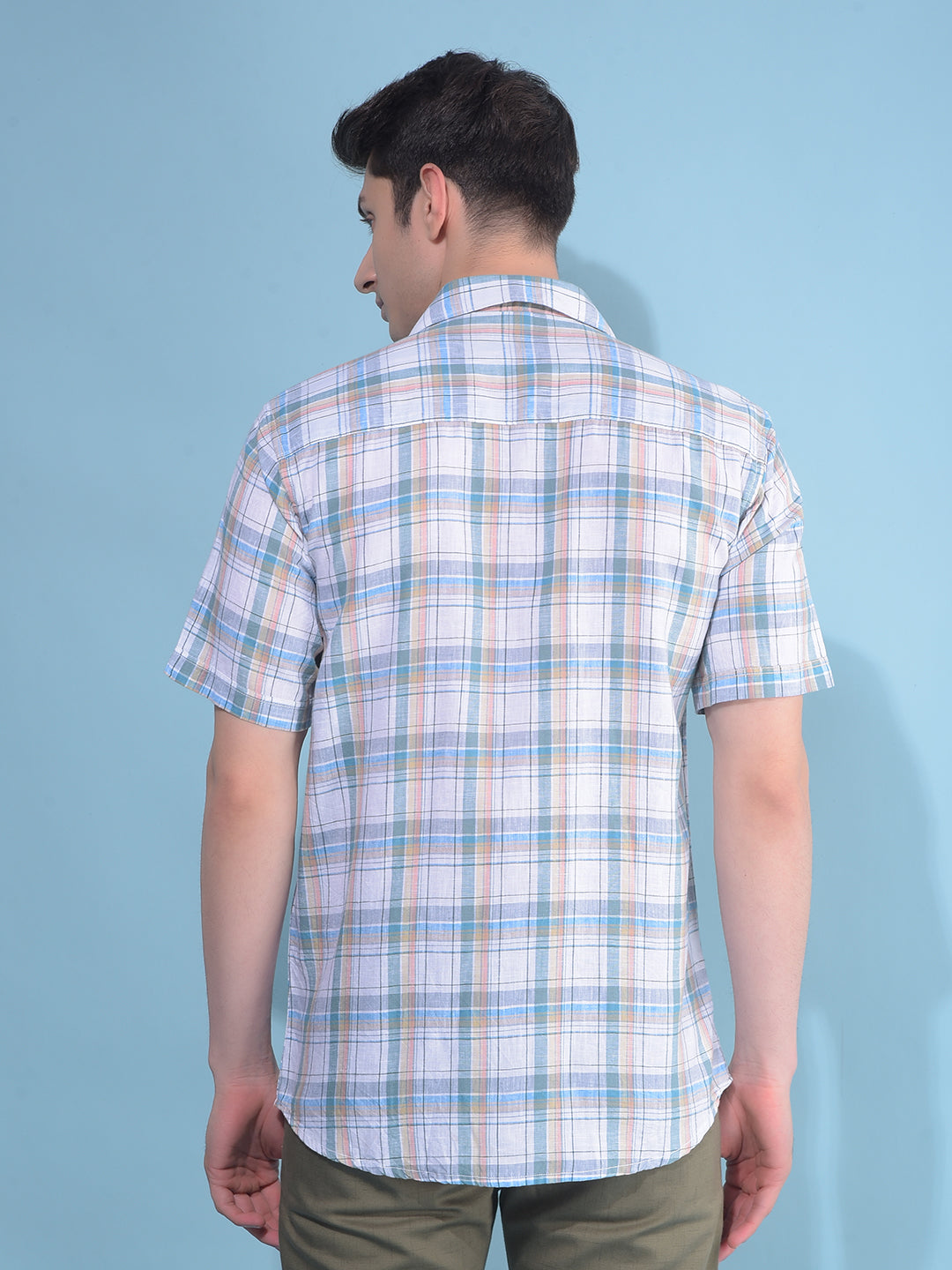 Blue Tartan Check Linen Shirt-Men Shirts-Crimsoune Club