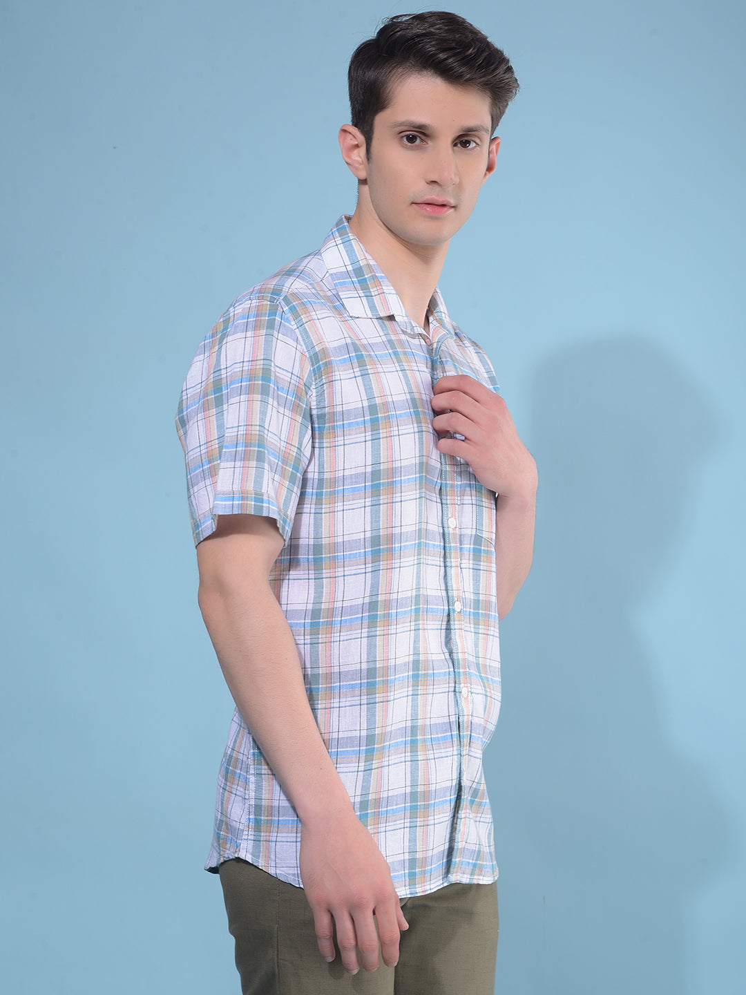 Blue Tartan Check Linen Shirt-Men Shirts-Crimsoune Club