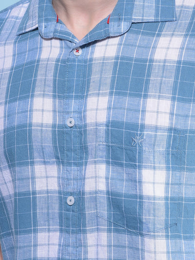 Blue Tartan Check Linen Shirt-Men Shirts-Crimsoune Club