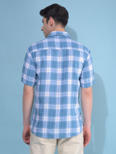 Blue Tartan Check Linen Shirt-Men Shirts-Crimsoune Club