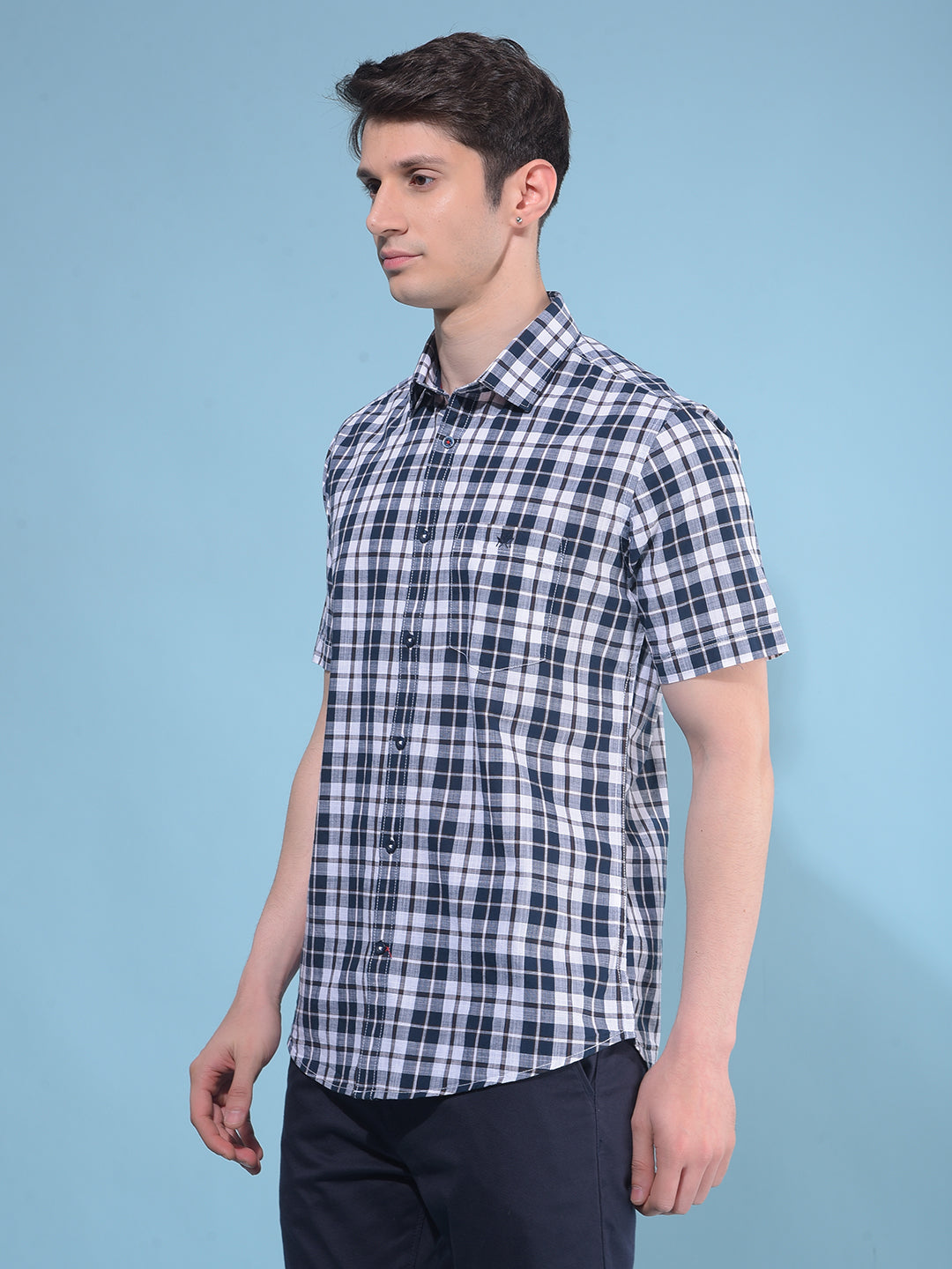 Navy Blue Tartan Check 100% Cotton Shirt-Men Shirts-Crimsoune Club