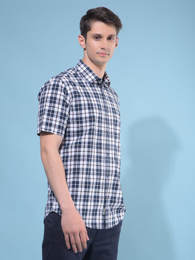 Navy Blue Tartan Check 100% Cotton Shirt-Men Shirts-Crimsoune Club