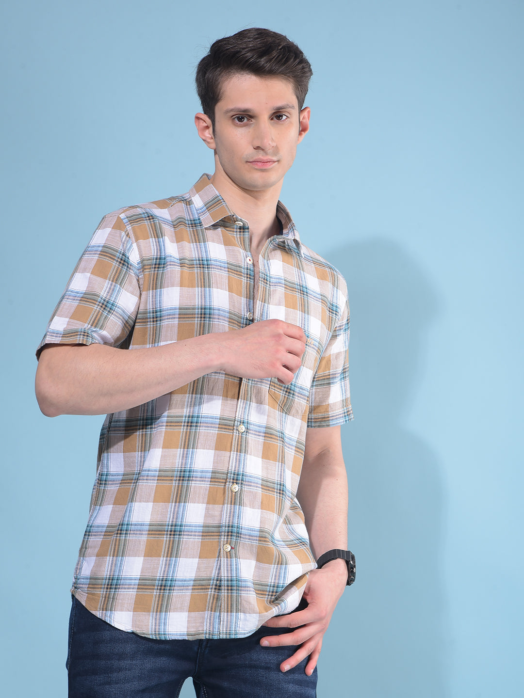 Brown Tartan Check 100% Cotton Shirt-Men Shirts-Crimsoune Club