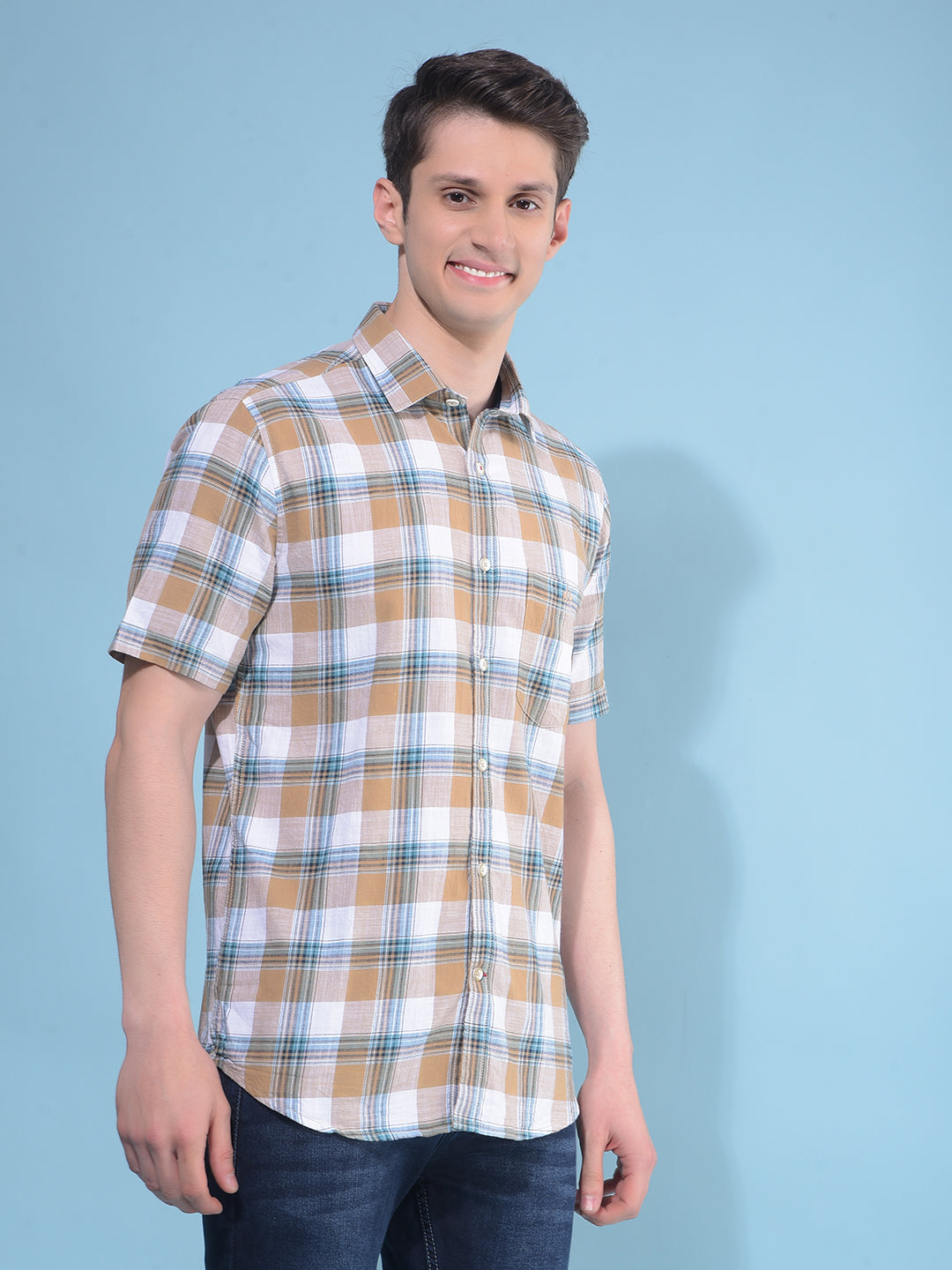 Brown Tartan Check 100% Cotton Shirt-Men Shirts-Crimsoune Club