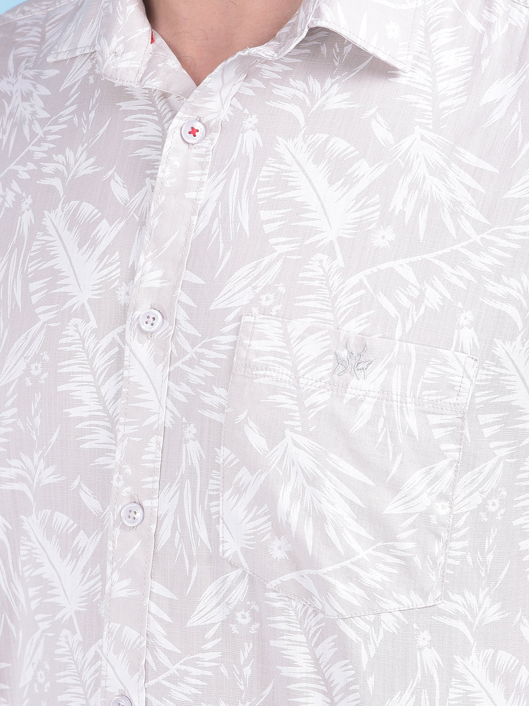 Beige Floral Print 100% Cotton Shirt-Men Shirts-Crimsoune Club