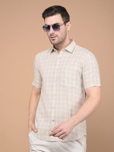 Khaki Checked Linen Shirt