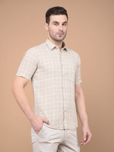 Khaki Checked Linen Shirt