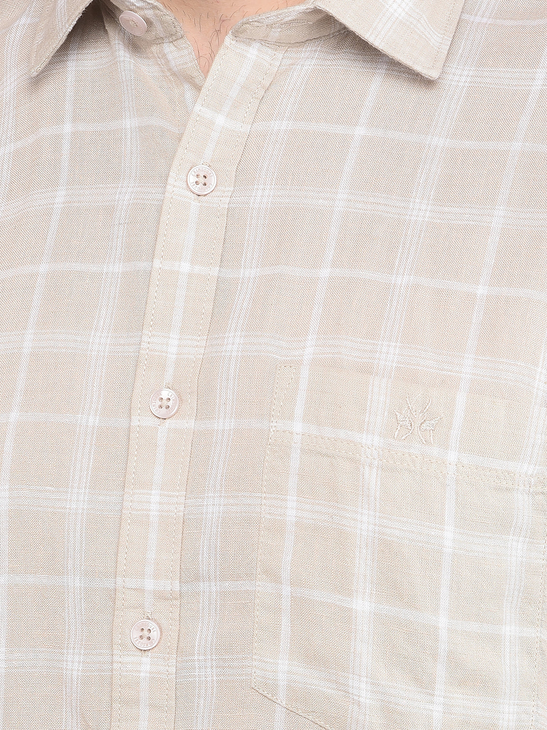 Khaki Checked Linen Shirt