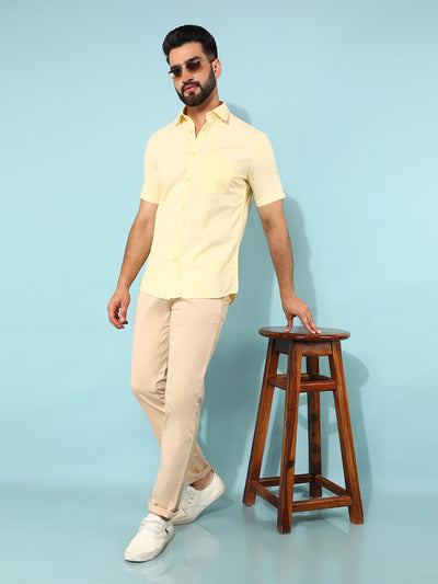 Yellow 100% Cotton Shirt-Men Shirts-Crimsoune Club