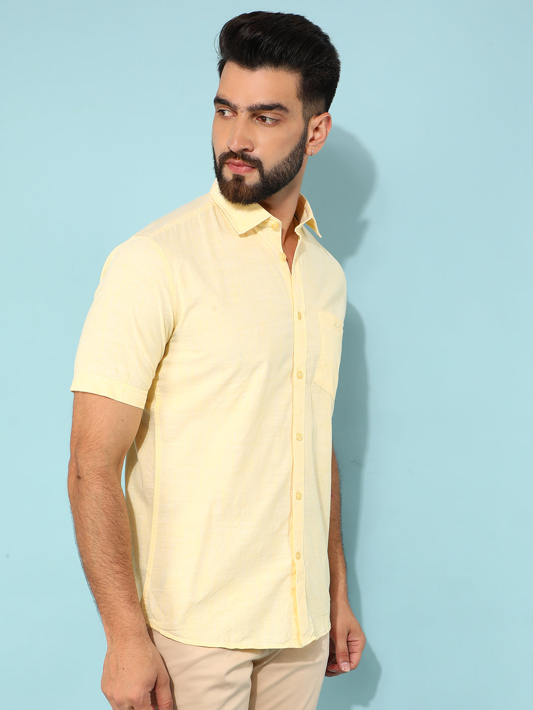 Yellow 100% Cotton Shirt-Men Shirts-Crimsoune Club