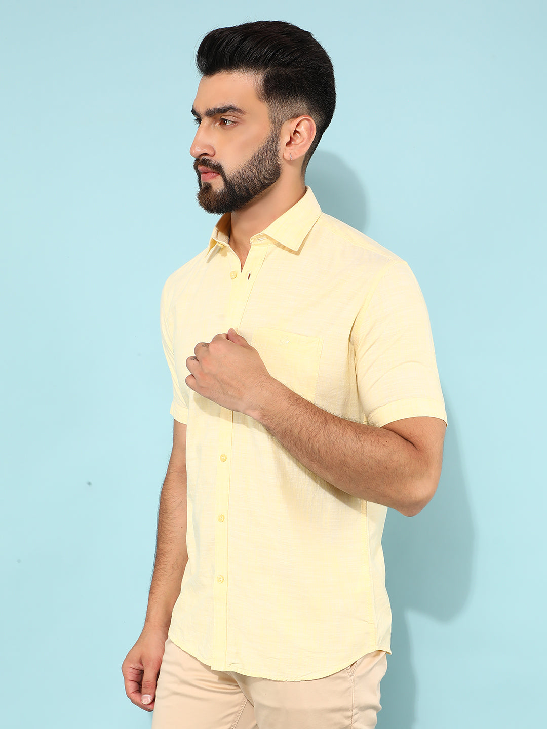 Yellow 100% Cotton Shirt-Men Shirts-Crimsoune Club