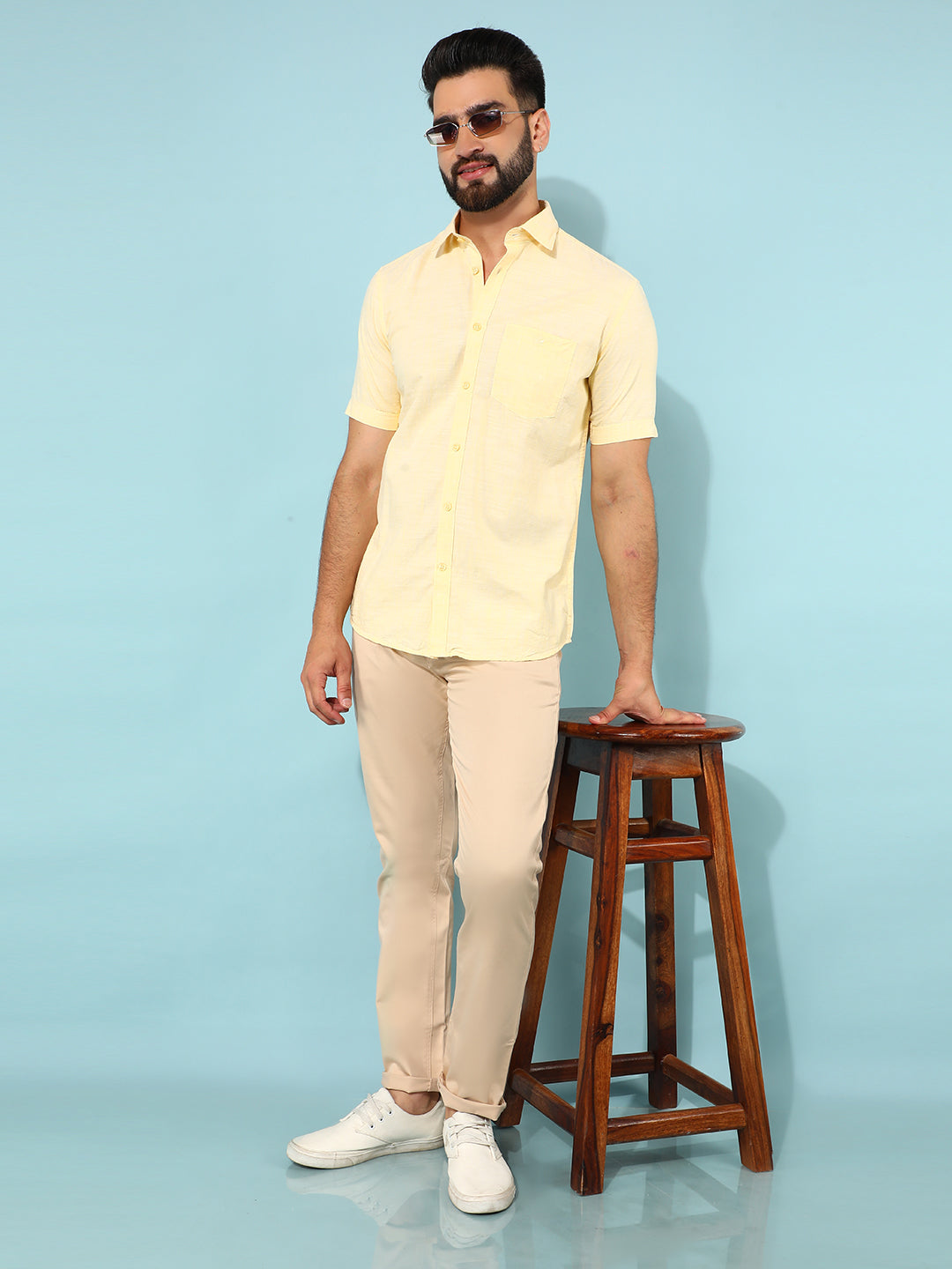 Yellow 100% Cotton Shirt-Men Shirts-Crimsoune Club