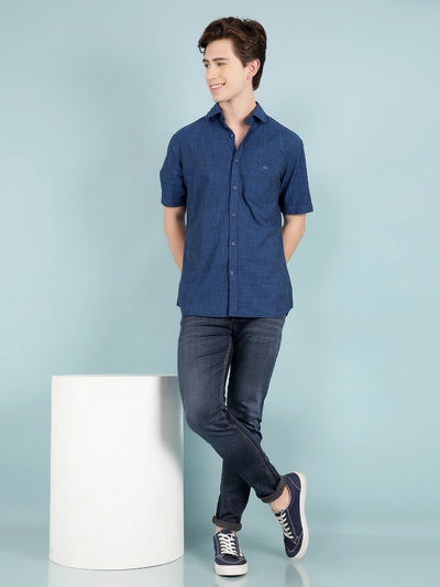 Navy Blue 100% Cotton Shirt-Men Shirts-Crimsoune Club