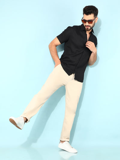 Black Linen Shirt-Men Shirts-Crimsoune Club