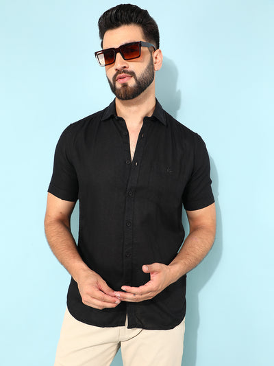 Black Linen Shirt-Men Shirts-Crimsoune Club