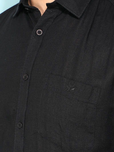 Black Linen Shirt-Men Shirts-Crimsoune Club