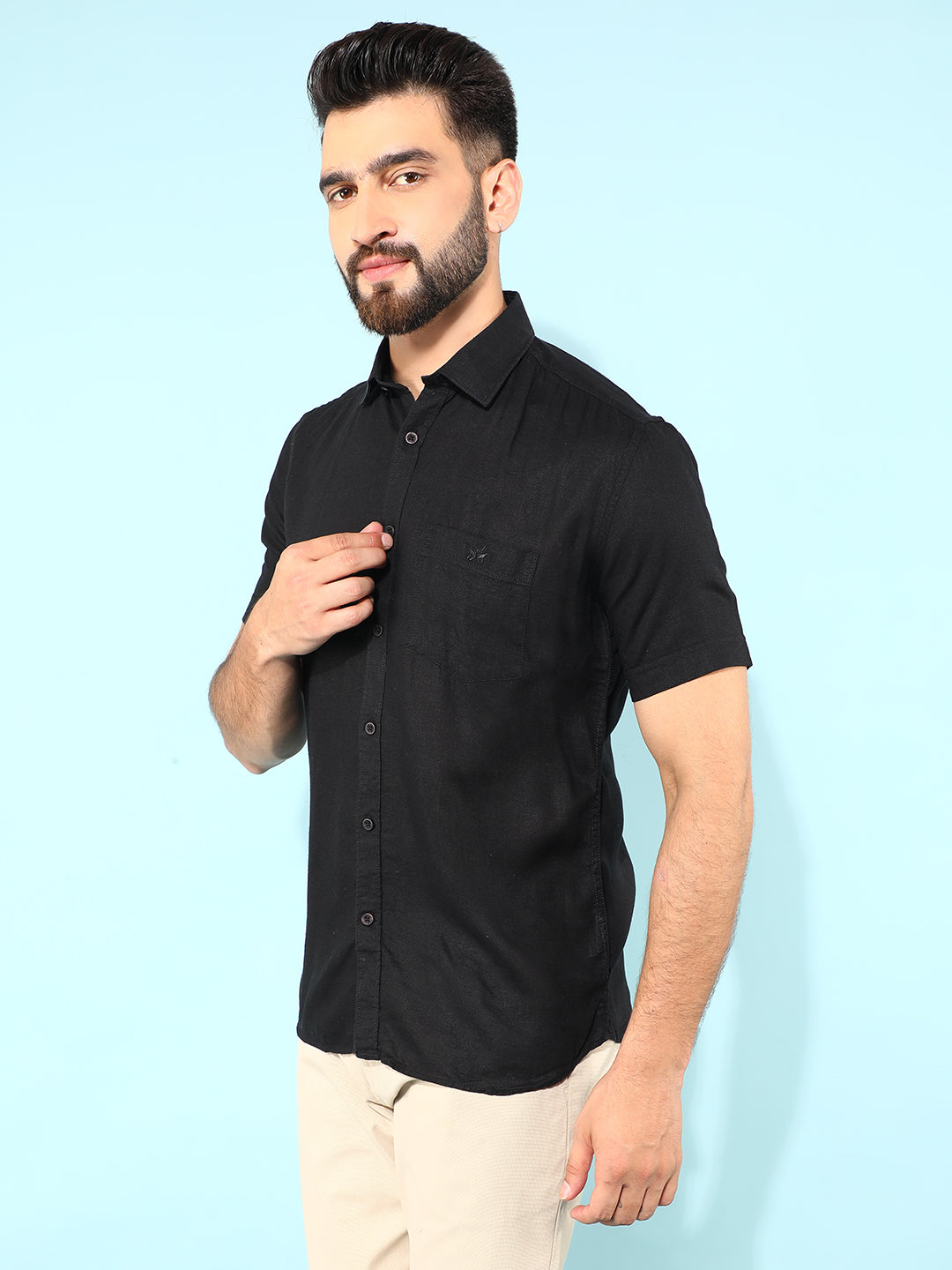 Black Linen Shirt-Men Shirts-Crimsoune Club