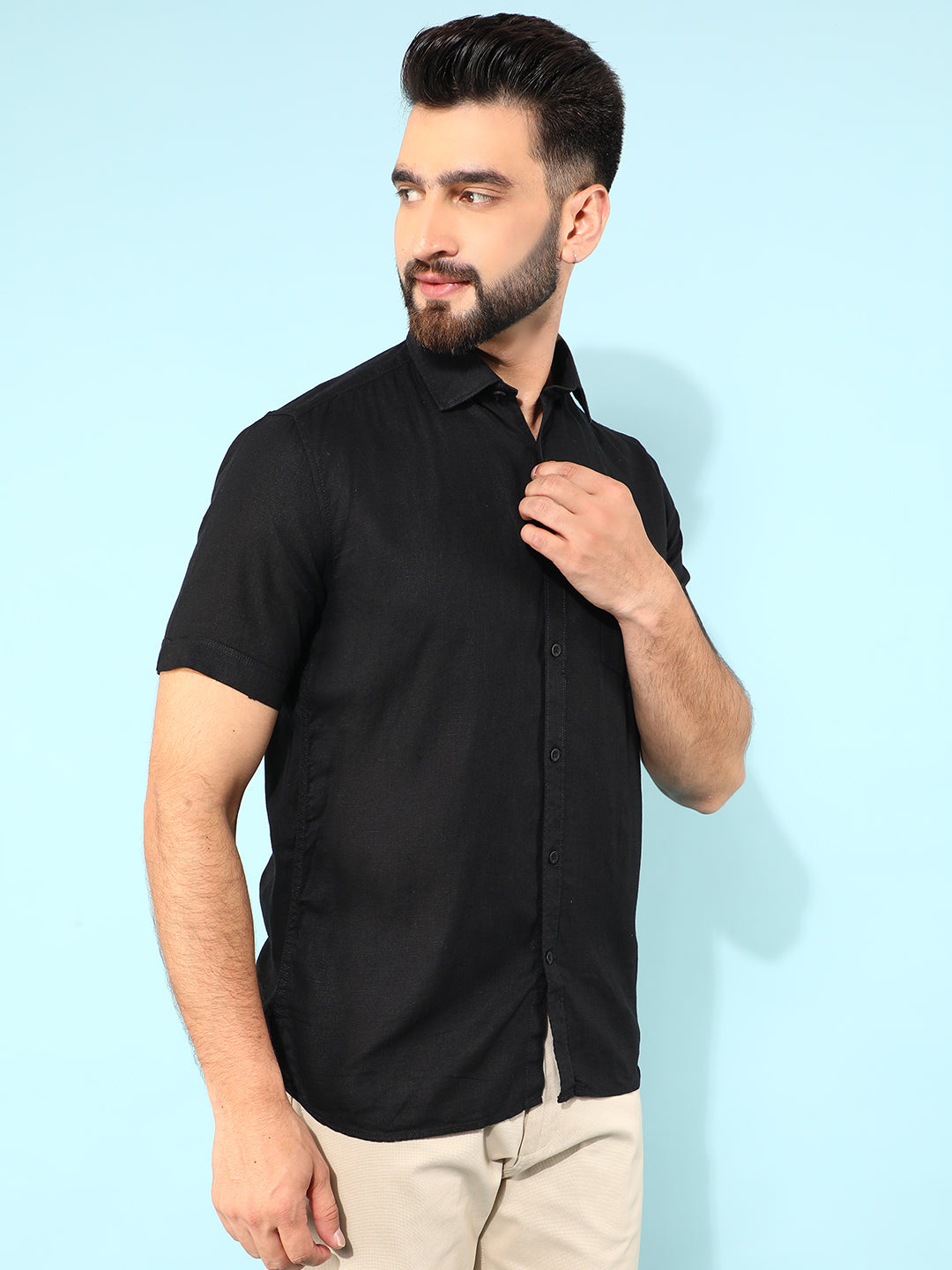 Black Linen Shirt-Men Shirts-Crimsoune Club