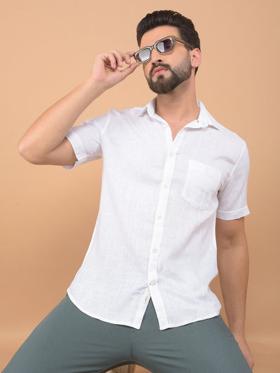 White Printed Linen Shirt-Men Shirts-Crimsoune Club