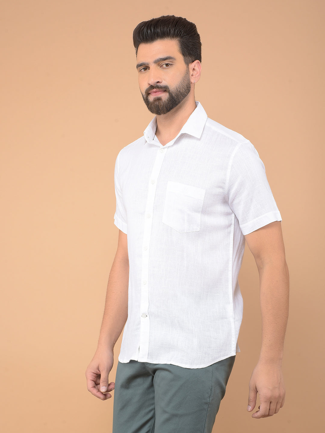 White Printed Linen Shirt-Men Shirts-Crimsoune Club