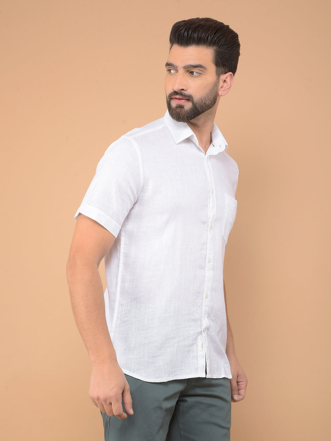 White Printed Linen Shirt-Men Shirts-Crimsoune Club