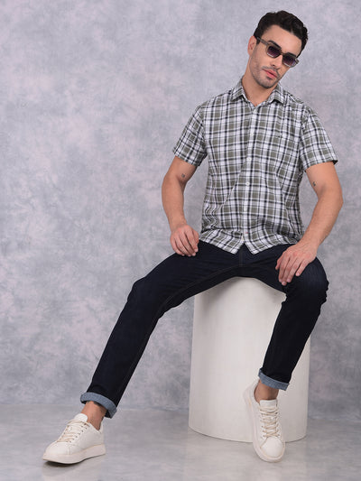 Olive Checked 100% Cotton Shirt-Men Shirts-Crimsoune Club