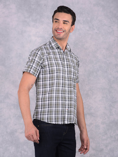 Olive Checked 100% Cotton Shirt-Men Shirts-Crimsoune Club