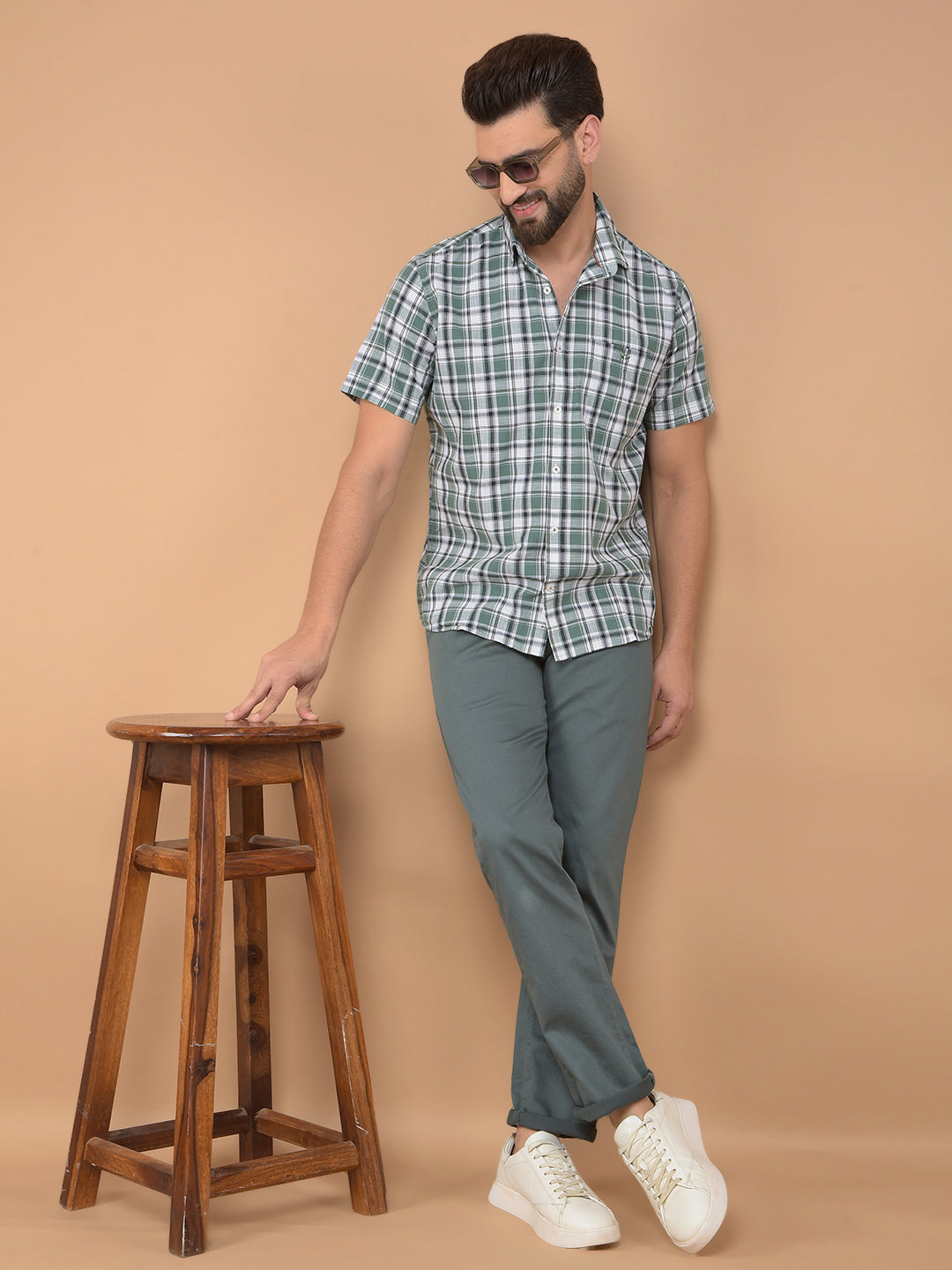 Green Checked 100% Cotton Shirt-Men Shirts-Crimsoune Club