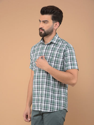 Green Checked 100% Cotton Shirt-Men Shirts-Crimsoune Club