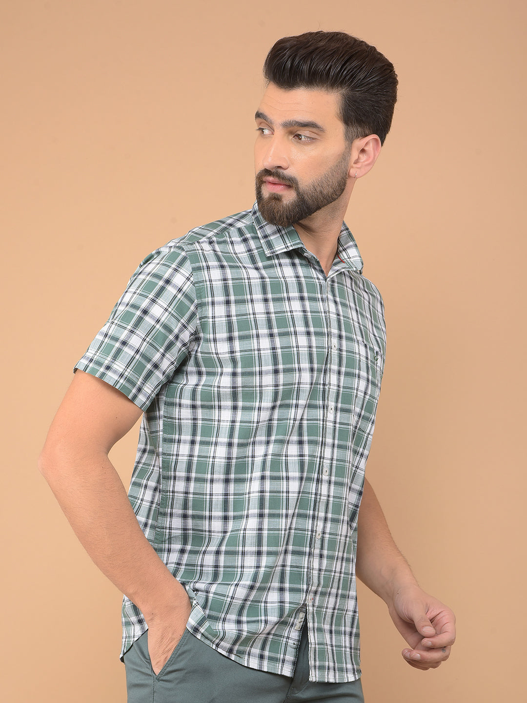 Green Checked 100% Cotton Shirt-Men Shirts-Crimsoune Club