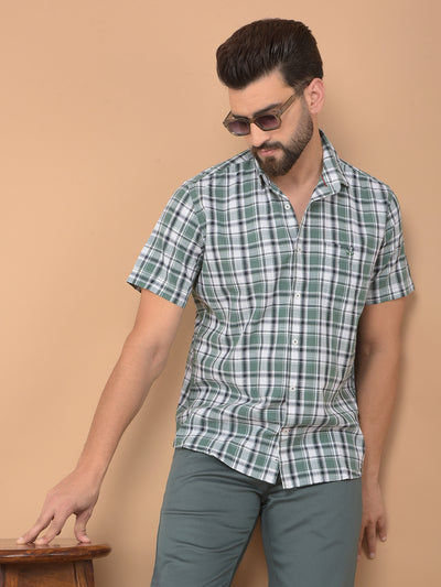 Green Checked 100% Cotton Shirt-Men Shirts-Crimsoune Club