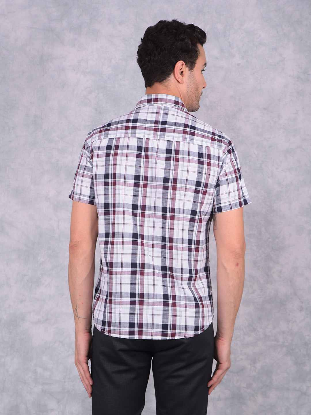 Wine Checked 100% Cotton Shirt-Men Shirts-Crimsoune Club