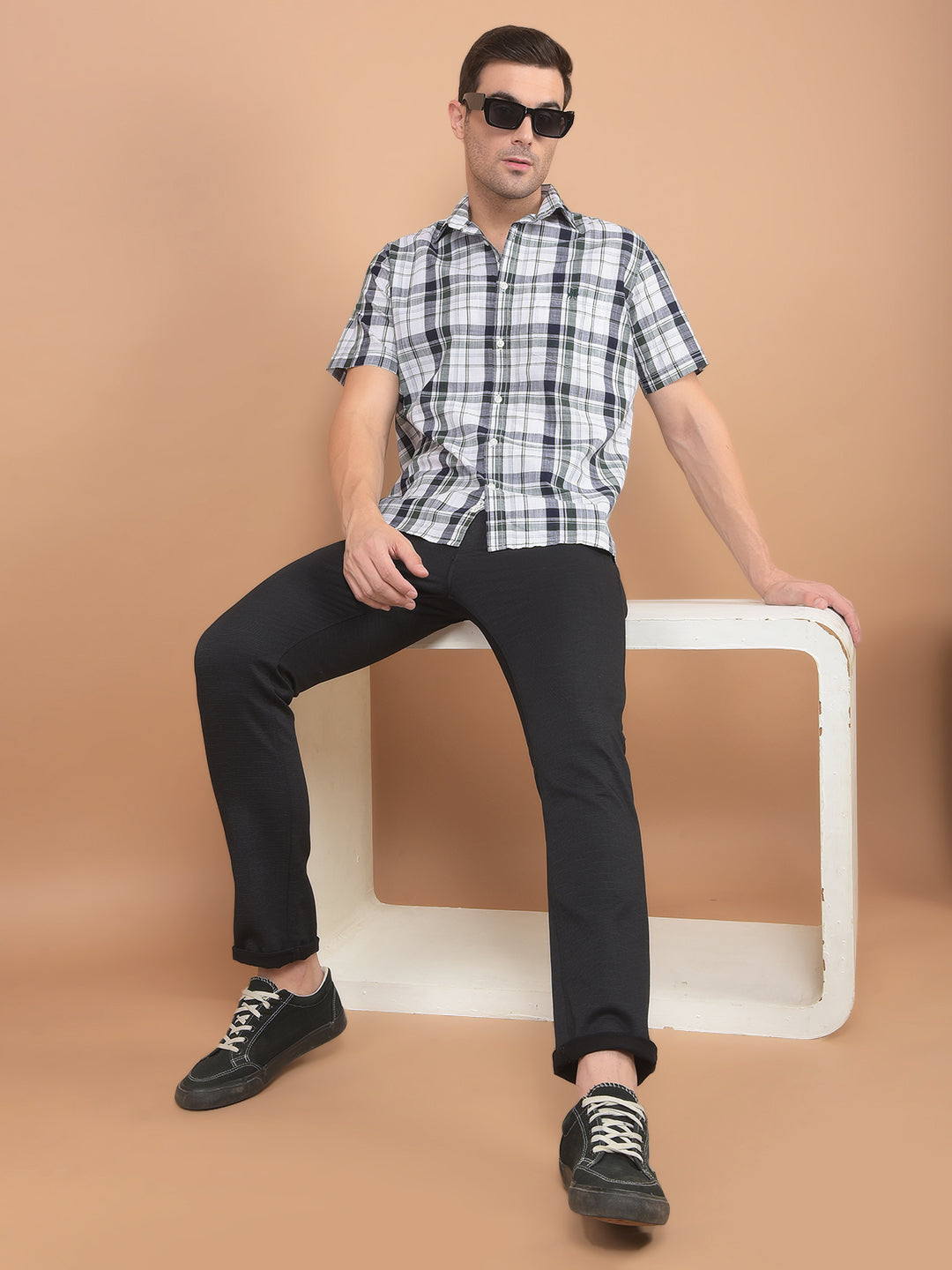 Blue Checked 100% Cotton Shirt-Men Shirts-Crimsoune Club